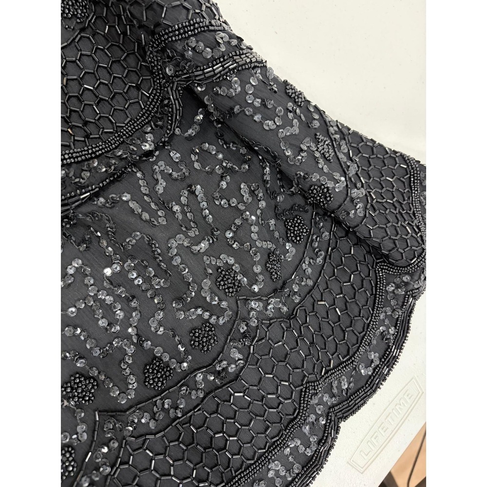 Brilliante by JA Vintage 80s Black Silk Beaded Sequin Cocktail Dress L - Picture 13 of 13